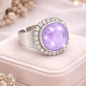 Handmade Ring with Swarovski Crystals | Lavender Statement | Adjustable Halo